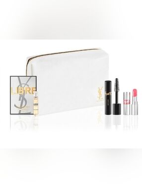 YSL 4-pcs mini beauty & skincare with Brown cosmetics bag. New With TAG.